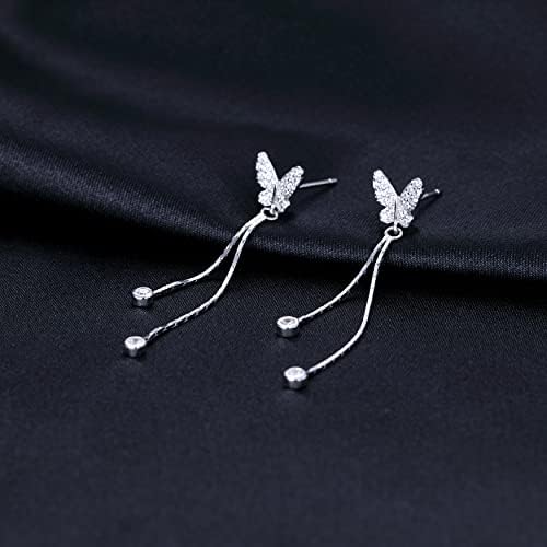 SLUYNZ srebra CZ Butterfly Dangle naušnice za žene Teen Girls Butterfly drop naušnice Tassel lanac