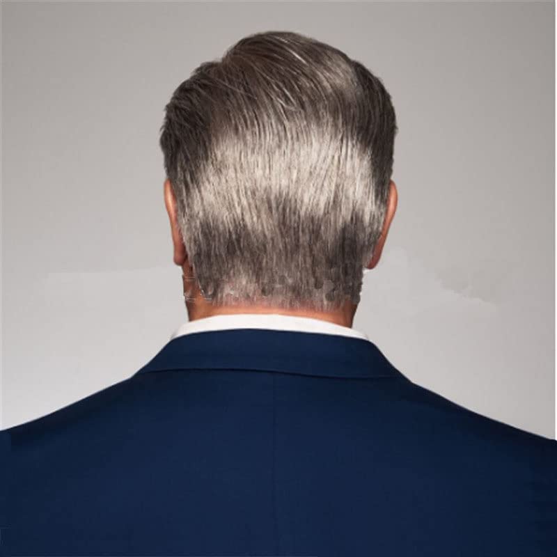 DKE& YMQ siva perika za muškarce, realistična pahuljasta kratka kosa miješana sivosmeđa Muška perika prirodna kosa sa razdjeljkom sa strane pogodna za svakodnevnu zabavu srednjih i starijih osoba kostimirana perika