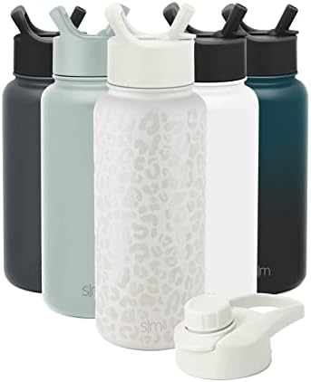 Jednostavna moderna boca sa vodom sa vakuumom slame i chug | 32oz, krem ​​Leopard & Bottle četkica za čišćenje