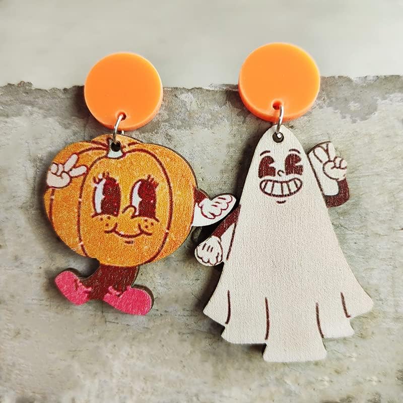 3 parovi Retro Halloween Happy Ghost bundeva javorov list Turska drvena kap viseća naušnice slatka Funny