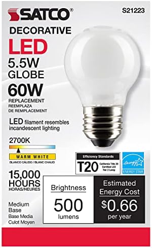 Satco 5.5-Watt LED E26 sijalica, 2700k, 15000 sat, zatamnjena Bijela