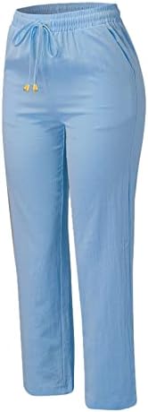 Ležerne letnje lanene pantalone za žene široke pantalone sa džepovima labave boje čiste pantalone sa ravnim
