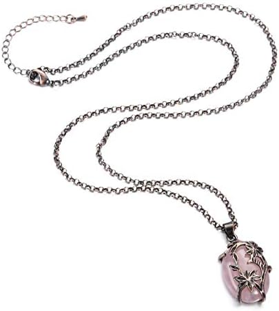 Pesoeth Rose Kvarc izlječenje kristalne privjeske ogrlicu Ženska cvijeta umotana prirodno ružičastog kamere