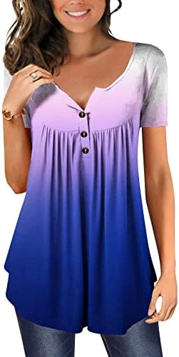 XipCokm majica kratkih rukava za žene V izrez Henley košulje sakriju trbuh labavu bluzu tunika 2022 casual