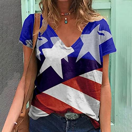 Ženska Vneck Spandex T majica Lounge Top Majica Majica kratkih rukava Boja bloka Neovisnosti Dan zastava