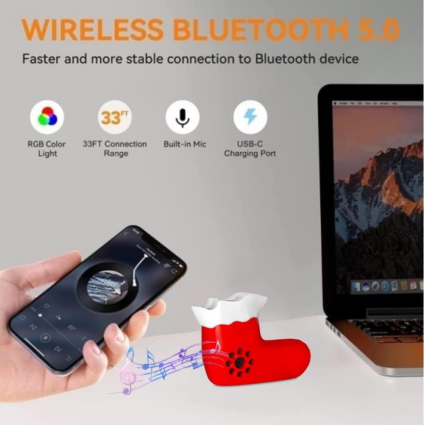 MIVALO Mini prijenosni Bluetooth zvučnik,ukras za jelku Božićna čarapa poklon za djecu kompatibilan za iPhon