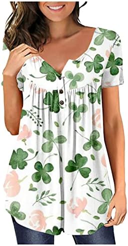 St Patricks Dan Tunic Tops za žene kratki rukav smiješne sretne majice Irske Shamrock Grafičke teene modne