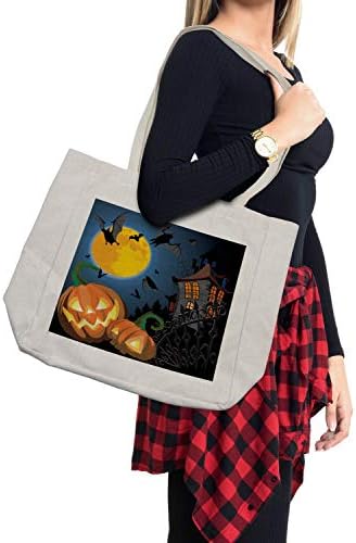 Ambesonne torba za kupovinu za Noć vještica, Gotička Halloween Haunted House Party Tema dizajn Trick or