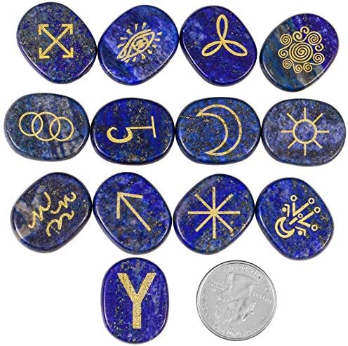 Yatming ljekovito kristalno vještice Rune kamenje set 13, Lapis Lazuli gravirani ciganini simbol palmi za
