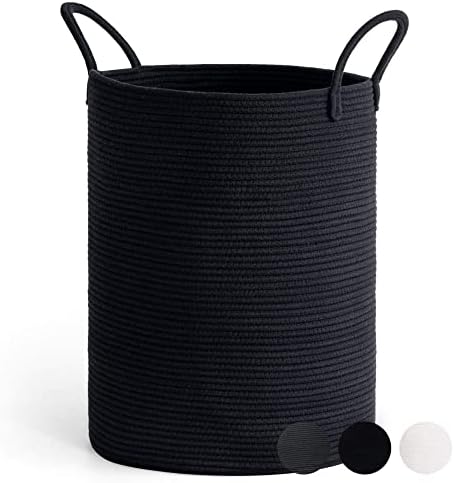Goodpick crna pletena korpa za veš, visoka moderna korpa za veš za odeću, ćebad, igračke, peškire, jastuke,