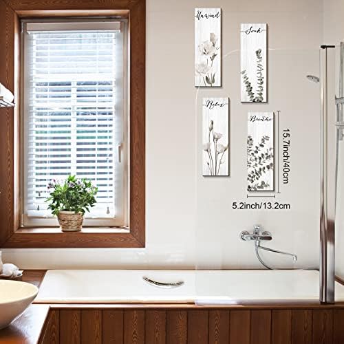 Boho botaničko kupatilo Zidni dekor Relax Soak Odmotaj dišite kupaonicu Zidna drvena znakova minimalistička cvjetna kupaonica Zidna umjetnost za kupatilo za pranje prostora za pranje rublja zidne ukrase