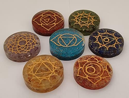 Sharvgun okrugli oblik Sedam Crystal Set čakre, set od 7 komada, Wicca Simbolični palminski kameni dragulji, negativno uklanjanje energije, Reiki poklon set