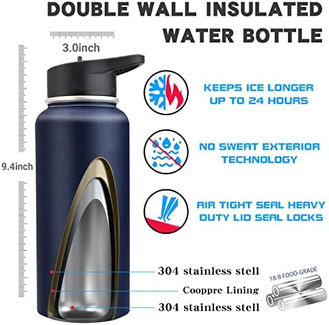 4 boce sa izoliranim vodama sa slamom od nehrđajućeg čelika širok metalni boca za vodu vakuum sa dvostrukim zidom Muške sportske vode boce flask zadržite hladno plavo 32 oz BPA besplatna perilica posuđa