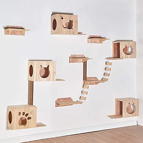 TONPOP Multi-Level Cat Tree-zidna mačka penjačica od punog drveta mačka kandža stub mačka zidna viseća kandža brusilica polica mačka zidna mačka penjačke merdevine Pet ture Play House