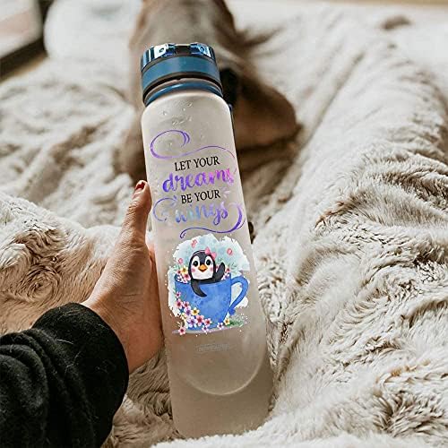 Dizajn prevrtca od 32oz 1liter Motivacijska boca s vodom s vremenskim markerom, ljubitelj za maslačak pingvin neka vaš san bude vaša boca vode