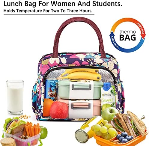 Musume izolovana torba za ručak za žene i studente,vodootporna presvučena tkanina,izdržljive ušivene ručke, ručak sa više prednjih zadnjih džepova sa patentnim zatvaračem bočni džepovi,pogodan jedan obrok