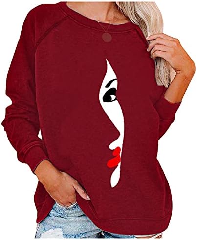 Fmchico Womens casual crewneck duksev tiskani labavi pulover s dugim rukavima majice