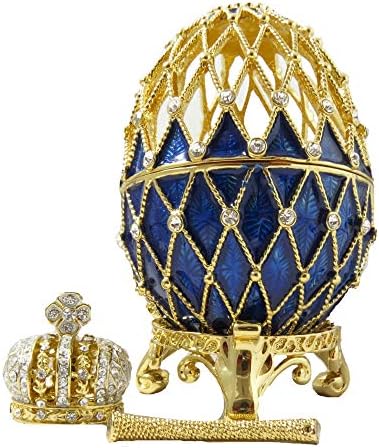 Faberge Style Royal Blue Jaje sa kristalnom krunom Statueta Emajl Kolekcionarni antički poklon Vintage Trinket