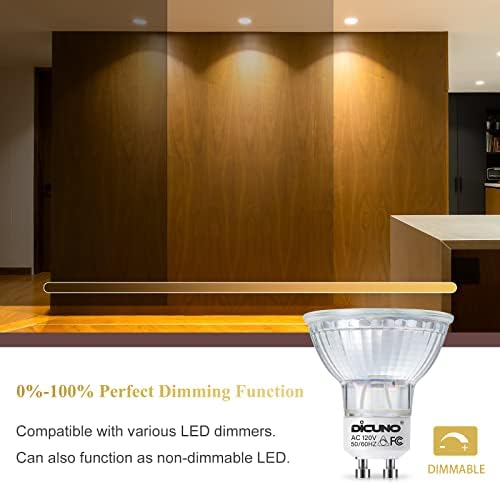 DiCUNO GU10 LED sijalice sa mogućnošću zatamnjivanja 6w, zamena halogenih sijalica 60W, 700lm, 2700k toplo bela, MR16 reflektorska sijalica, osvetljenje staze za kuhinju, poklopac od punog stakla, ugao snopa od 120 stepeni, 10 pakovanja
