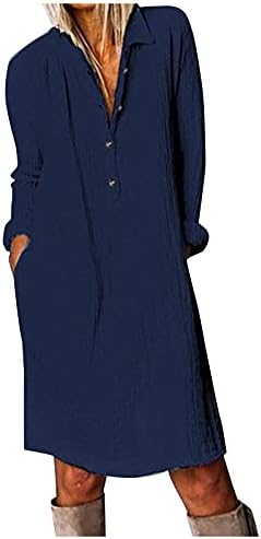 Harajuku čvrsta lanena Reverska košulja jesen haljine za žene modni labavi pamučni košulja Casual boja haljina