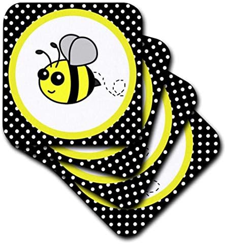 3Droza CST_57078_1 Slatka žuta Bumble pčela na crnim i bijelim polka-mekim podmetačima, set od 4