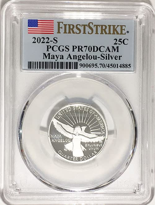 2022. S Srebrna američka ženska četvrt Maya Angelou Quarter PR 70 DCAM Prvi štrajk naljepnica PCGS