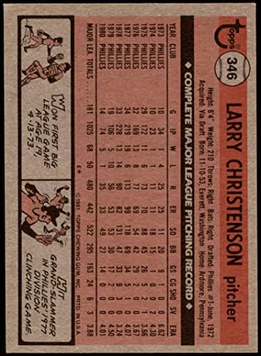 1981 TOPPS 346 Larry Christenson Philadelphia Phillies Ex Phillies