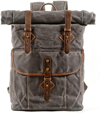 WETYG muški Američki Retro Roll gornji ruksak platno sa kožnim ruksakom velikog kapaciteta torba za planinarenje