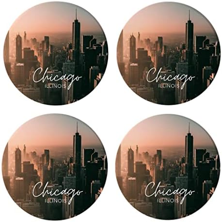 Chicago Cityscape, Joyride Početna Décor 4 Keramički podmetači, 4-inčni krug pića podmetačima, set od 4,