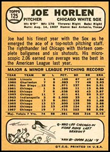 1968 TOPPS 125 Joe Horlen Chicago White Sox Nm / Mt White Sox