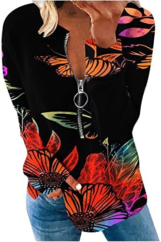 Ženska leptir tisak dukserica V izrez patentni patentni patentni pulover dugih rukava vrhovi labavih majica