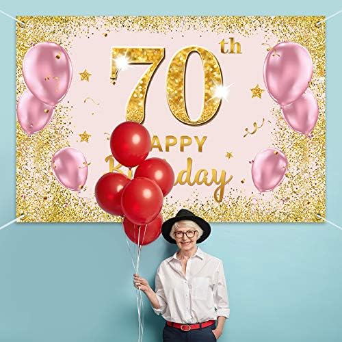 PAKBOOM Happy 70th Birthday Backdrop Banner - 70 Birthday Party Dekoracije potrepštine za žene-Gold Pink