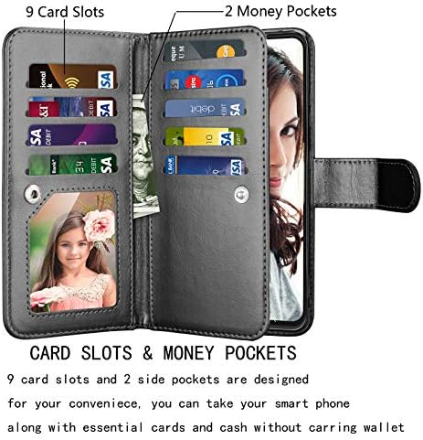 NJJEX novčanik slučaj za Samsung Galaxy S21 Plus 5G, za Galaxy S21 Plus Case 6.7, [9 kartica slota] PU Koža kreditni držač Folio Flip [odvojiv] Kickstand Magnetic Telefon Cover & Uzica [crn]