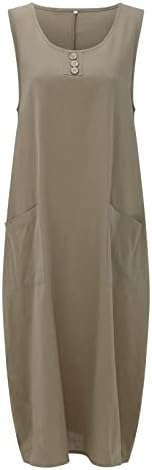 everLanding Ženska haljina od tunike sa džepovima, ženske Casual pamučne lanene Mini haljine bez rukava