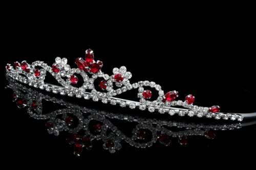 Samky princeza kristalni cvijet svadbena svadbena Matura tijara - Crvena Kristalna Srebrna T808