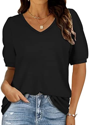 Ženske Casual ljetne košulje čvrsti V vrat srednji rukav labav udoban Fit Tshirt udoban Tunic Osnovni Tunic