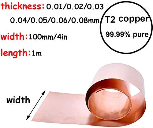 Wsabc bakreni lim čisti T2 Cu metalna ploča za ploču od metala 99,9% visoke čistoće, 0,08 mm100mm