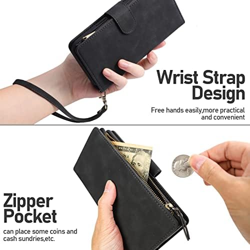 LANYOS za iPhone 13 futrola za novčanik sa držačem za kartice za žene i muškarce，PU kožni nosač Zipper Flip