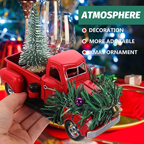 Abaodam Crveni metalni kamion Božićni ukras stola Crveni kamion sa minijaturnim Xmas Tree Božićni poklon