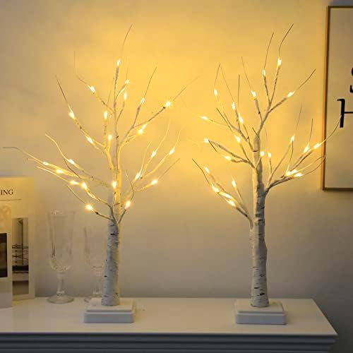 2 Pakovanje toplo bijelo Timer Birch stablo sa 72 LED svjetla 22 Umjetni bonsai osvijetljeni drveće s USB-om