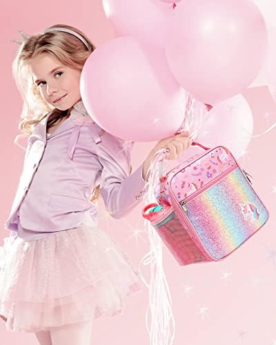 Bagseri Kids kutija za ručak, izolirana torba za ručak za djevojčice, prijenosna toddler za ručak za ponovnu upotrebu za ručak za školu, vodootporna obloga (sjaj jednorog, ružičasta)