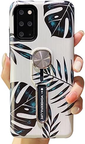 Longim Samsung Galaxy S20 Case sa kaišem za pripravljanje prstima, zeleni list 3D reljefni dizajn tiska