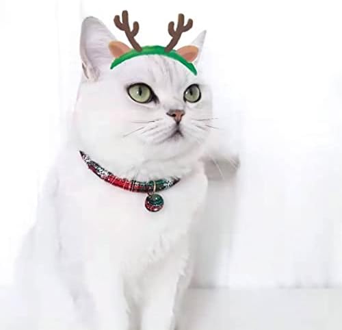 XINHAO 2 kom cat Božić ovratnik, Božić pahuljica i karirani uzorak sa uklonjivim grudvama snijega, podesivi Božić Cat ovratnik za mačiće Cat Božićnu zabavu