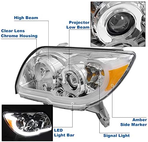 ZMAUTOPARTS LED cijev projektor farovi farovi Chrome w / 6 plava DRL svjetla kompatibilna sa 2006-2009 Toyota