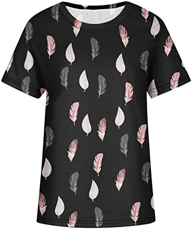 Ženska grafička majica kratki rukav pamučni posadni vrat vrat vrat s prugastim perjem bluza majica za dame jesen ljeto