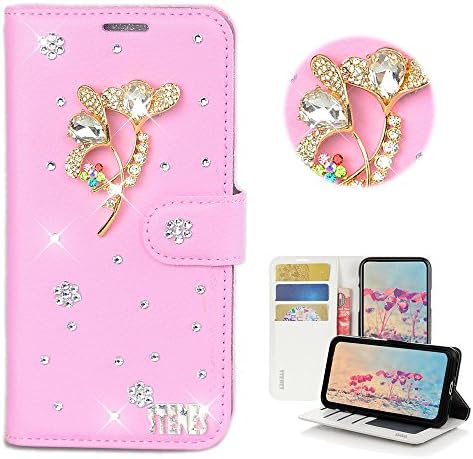 STENES Bling Wallet futrola za telefon kompatibilna sa ZTE oštricom A7-Stylish - 3D ručno rađeni Luksuzni dizajn cvijeća magnetni stalak za novčanik kožna futrola - Pink