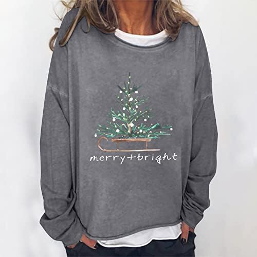 Sretan svijetla božićna stabla prevelika dukserica za žene s dugim rukavima Crewneck pulover vrhove praznične košulje od raglan