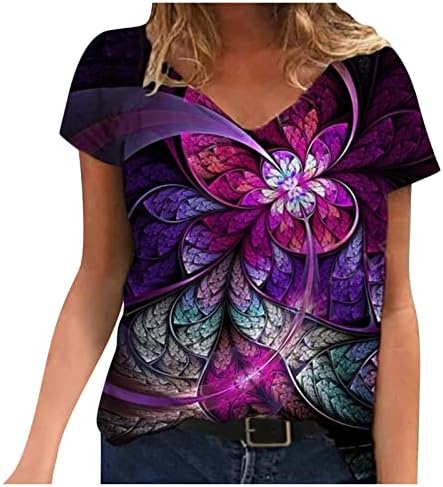 Ženski mramorni print Thirts kratki rukav Trendi bluza za bluzu ljeto Ležerne prilike opuštene fit bluza Tonike Tonike za tinejdžerske djevojke