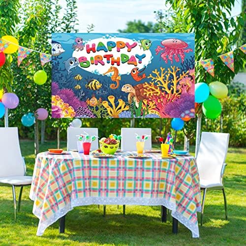 Ocean Happy Birthday Banner, pod morem rođendanski ukrasi za dječiju zabavu, tropska riba okean tema Rođendanska fotografija pozadina za djecu potrepštine za rođendanske zabave, 70 x 47 inča