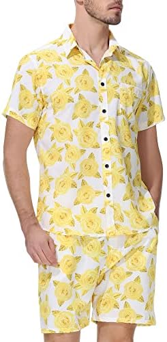 MCEDAR Muška luksuzna havajska košulja sa printom i kratka 2 komada odjeća za odmor postavlja Casual Button